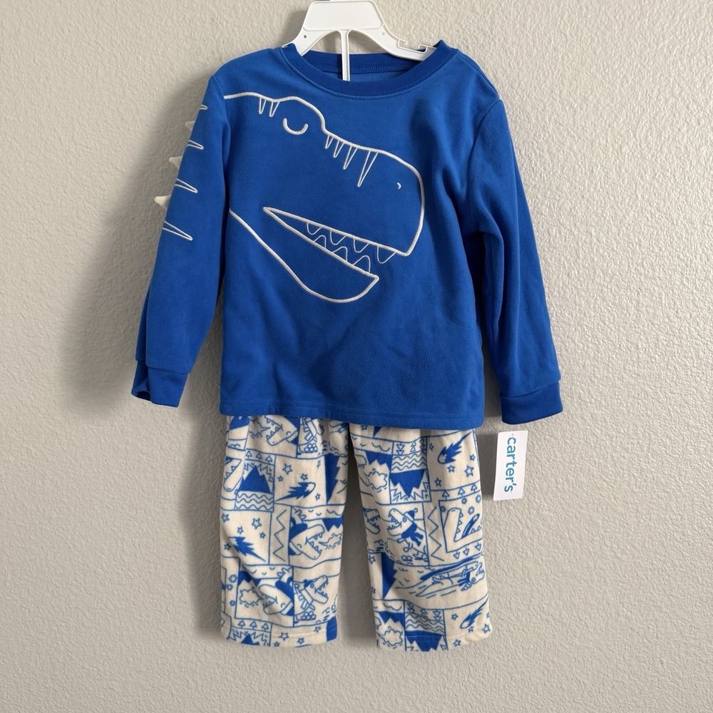 Carter's Boys Size 4T 4 2-Pc Long Sleeve Fleece Pajama Set NWT Dinosaur T-Rex